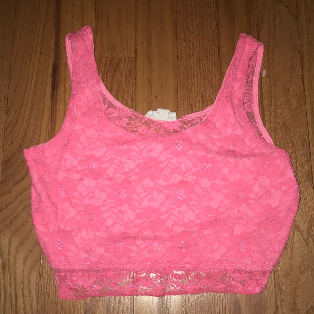Pink Lace Back Crop Top w Cotton front lining